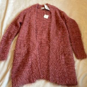 NEVER WORN Mauve colored fuzzy cardigan, size Large
